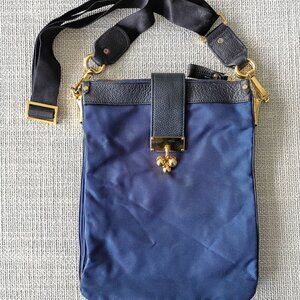 JPK Paris 75 Navy Blue Crossbody Bag with Gold Hardware Pockets & Floral Lining
